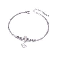 Basic Heart Shape Butterfly Titanium Steel Beaded Inlay Shell Zircon Women's Anklet sku image 1