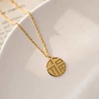 Sweet Simple Style Round Chinese Character Flower Titanium Steel Inlay Rhinestones Shell Pendant Necklace sku image 1