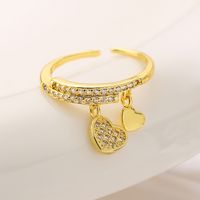 Shiny Heart Shape Lock Copper Plating Inlay Zircon 18k Gold Plated Charm Ring Open Ring sku image 1