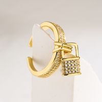 Shiny Heart Shape Lock Copper Plating Inlay Zircon 18k Gold Plated Charm Ring Open Ring main image 4