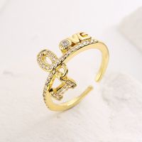 Shiny Heart Shape Lock Copper Plating Inlay Zircon 18k Gold Plated Charm Ring Open Ring sku image 2