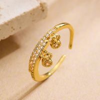 Shiny Heart Shape Lock Copper Plating Inlay Zircon 18k Gold Plated Charm Ring Open Ring sku image 3