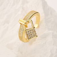 Shiny Heart Shape Lock Copper Plating Inlay Zircon 18k Gold Plated Charm Ring Open Ring sku image 4