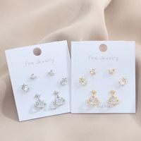 3 Pairs Simple Style Star Copper Inlay Artificial Pearls Zircon Ear Studs main image 1