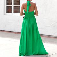 Women's A-line Skirt Streetwear V Neck Patchwork Backless Sleeveless Solid Color Maxi Long Dress Street main image 3