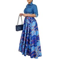 Women's A-line Skirt Classic Style Shirt Collar Printing Button Nine Points Sleeve Solid Color Midi Dress Daily main image 2