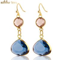 1 Pair Elegant Basic Water Droplets Copper Inlay Gem Crystal Drop Earrings main image 1