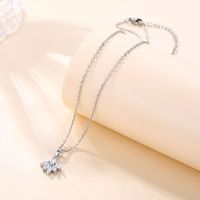Stainless Steel White Gold Plated Elegant Plating Inlay Leaf Zircon Pendant Necklace main image 4