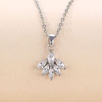Stainless Steel White Gold Plated Elegant Plating Inlay Leaf Zircon Pendant Necklace main image 1