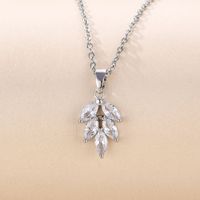 Stainless Steel White Gold Plated Elegant Plating Inlay Leaf Zircon Pendant Necklace sku image 1