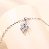 Stainless Steel White Gold Plated Elegant Plating Inlay Leaf Zircon Pendant Necklace main image 4