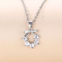 Stainless Steel White Gold Plated Elegant Plating Inlay Round Flower Butterfly Zircon Pendant Necklace sku image 5