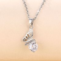 Stainless Steel White Gold Plated Elegant Plating Inlay Round Flower Butterfly Zircon Pendant Necklace sku image 2