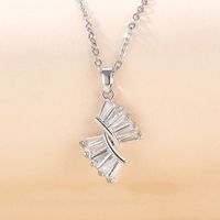 Stainless Steel White Gold Plated Elegant Plating Inlay Round Flower Butterfly Zircon Pendant Necklace sku image 8