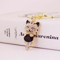 Cute Diamond Lucky Cat Bag Accessories Cat Metal Pendant Key Chain For Women sku image 12