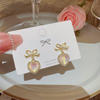 1 Pair Fashion Heart Shape Butterfly Bow Knot Inlay Imitation Pearl Alloy Rhinestones Earrings sku image 190
