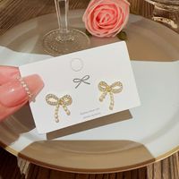 1 Pair Fashion Heart Shape Butterfly Bow Knot Inlay Imitation Pearl Alloy Rhinestones Earrings sku image 123