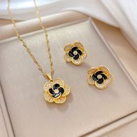 Titanium Steel Copper Glam Enamel Plating Inlay Flower Zircon Earrings Necklace main image 1