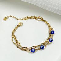 Wholesale Jewelry Modern Style Simple Style Devil'S Eye 304 Stainless Steel 14K Gold Plated Enamel Plating Bracelets sku image 1