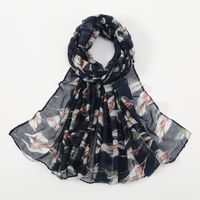 Women's Retro Simple Style Leaves Voile Printing Scarf sku image 2