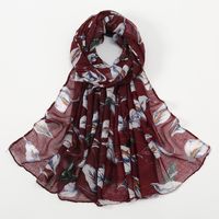 Women's Retro Simple Style Leaves Voile Printing Scarf sku image 3