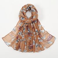 Women's Retro Simple Style Leaves Voile Printing Scarf sku image 5