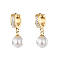 1 Pair Elegant Round Heart Shape Stainless Steel Artificial Pearl Plating Inlay Zircon Drop Earrings sku image 2
