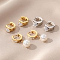 1 Pair Elegant Round Heart Shape Stainless Steel Artificial Pearl Plating Inlay Zircon Drop Earrings main image 1