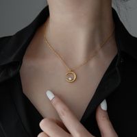 Simple Style Moon Titanium Steel Inlay Zircon Pendant Necklace 1 Piece sku image 1