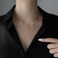 Simple Style Moon Titanium Steel Inlay Zircon Pendant Necklace 1 Piece main image 6