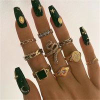 Retro Punk Animal Moon Skull Alloy Plating Hollow Out Inlay Artificial Gemstones Artificial Pearls Artificial Diamond Gold Plated Silver Plated Women's Wide Band Ring Open Ring Rings sku image 6