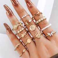 Retro Punk Animal Moon Skull Alloy Plating Hollow Out Inlay Artificial Gemstones Artificial Pearls Artificial Diamond Gold Plated Silver Plated Women's Wide Band Ring Open Ring Rings sku image 11