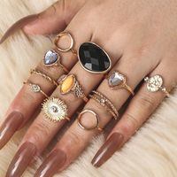 Retro Punk Animal Moon Skull Alloy Plating Hollow Out Inlay Artificial Gemstones Artificial Pearls Artificial Diamond Gold Plated Silver Plated Women's Wide Band Ring Open Ring Rings sku image 8