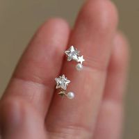 1 Pair Simple Style Star Sterling Silver Inlay Zircon Ear Studs main image 4