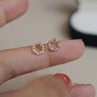 1 Pair Simple Style Circle Sterling Silver Inlay Artificial Pearls Zircon Ear Studs main image 1