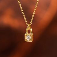 Simple Style Lock Sterling Silver Inlay Zircon Pendant Necklace main image 4