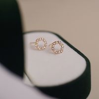 1 Pair Simple Style Circle Sterling Silver Inlay Artificial Pearls Zircon Ear Studs main image 3