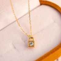 Simple Style Lock Sterling Silver Inlay Zircon Pendant Necklace main image 3