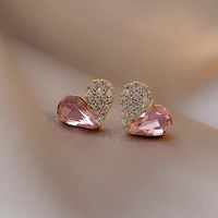 1 Pair Sweet Water Droplets Heart Shape Sterling Silver Plating Inlay Artificial Gemstones Ear Studs main image 4