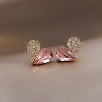1 Pair Sweet Water Droplets Heart Shape Sterling Silver Plating Inlay Artificial Gemstones Ear Studs sku image 1