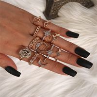 Retro Punk Animal Moon Skull Alloy Plating Hollow Out Inlay Artificial Gemstones Artificial Pearls Artificial Diamond Gold Plated Silver Plated Women's Wide Band Ring Open Ring Rings sku image 7