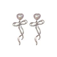 Sweet Heart Shape Bow Knot Alloy Inlay Rhinestones Women's Drop Earrings sku image 1