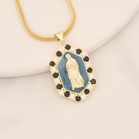 Wholesale Modern Style Portrait Stainless Steel Copper Enamel Inlay 18K Gold Plated Zircon Pendant Necklace main image 2