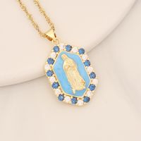 Wholesale Modern Style Portrait Stainless Steel Copper Enamel Inlay 18K Gold Plated Zircon Pendant Necklace main image 5