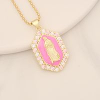 Wholesale Modern Style Portrait Stainless Steel Copper Enamel Inlay 18K Gold Plated Zircon Pendant Necklace main image 8