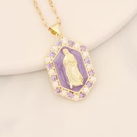 Wholesale Modern Style Portrait Stainless Steel Copper Enamel Inlay 18K Gold Plated Zircon Pendant Necklace main image 4