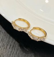 1 Pair Ins Style Korean Style Geometric Sterling Silver Plating Inlay Zircon 14k Gold Plated Earrings sku image 2