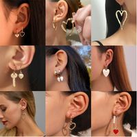 Casual Modern Style Heart Shape Key Alloy Metal Copper Asymmetrical Pearl Plating 18k Gold Plated Gold Plated Silver Plated Women's Drop Earrings main image 4