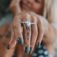 Casual Retro Punk Cross Heart Shape Horns Alloy Enamel Plating Inlay Artificial Gemstones Artificial Diamond Moonstone Gold Plated Silver Plated Women's Open Ring main image 4