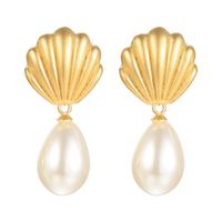 1 Pair INS Style Baroque Style Scallop Pearl Plating 304 Stainless Steel Drop Earrings main image 2